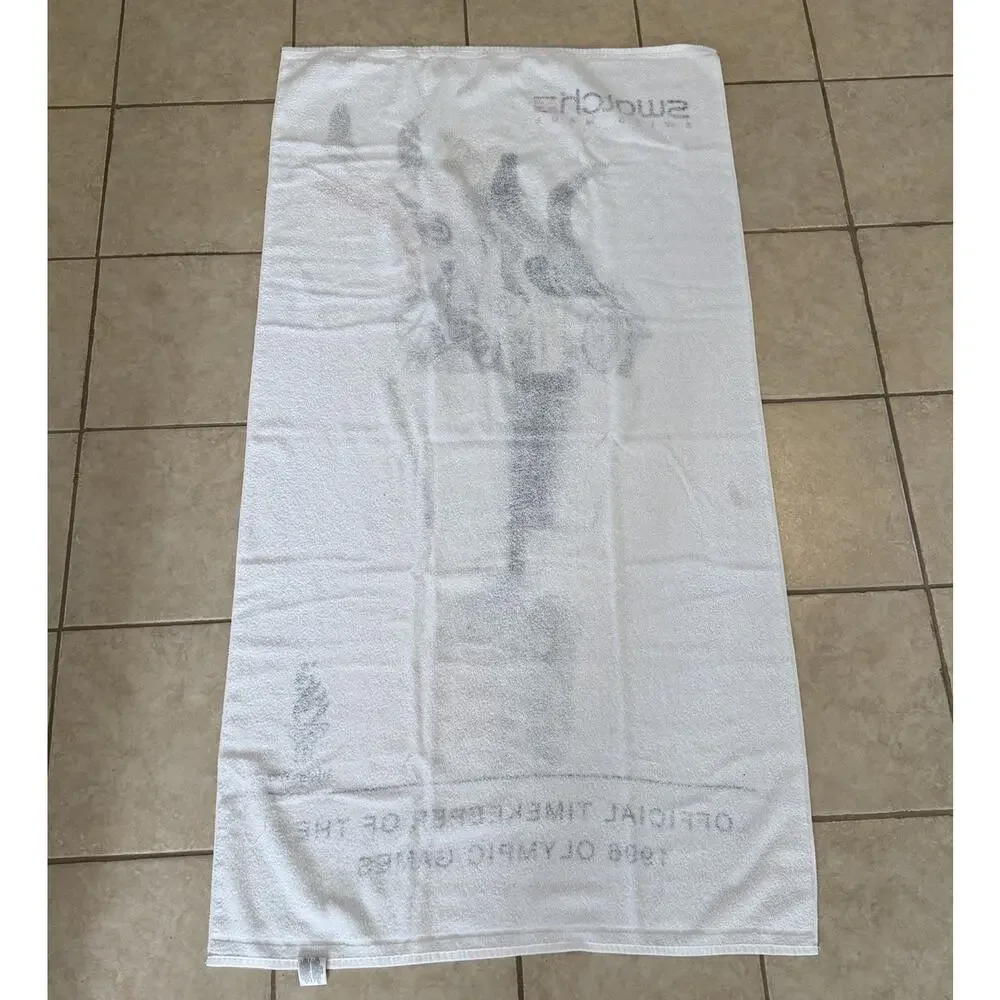 1996 Olympic Games Swatch Swiss Made Bath Beach Towel Vintage Graphic Spellout
